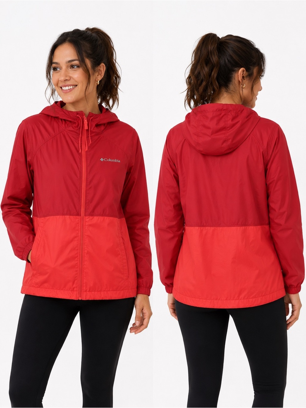 Columbia Women's Two-Tone Red Hooded Rain Jacket